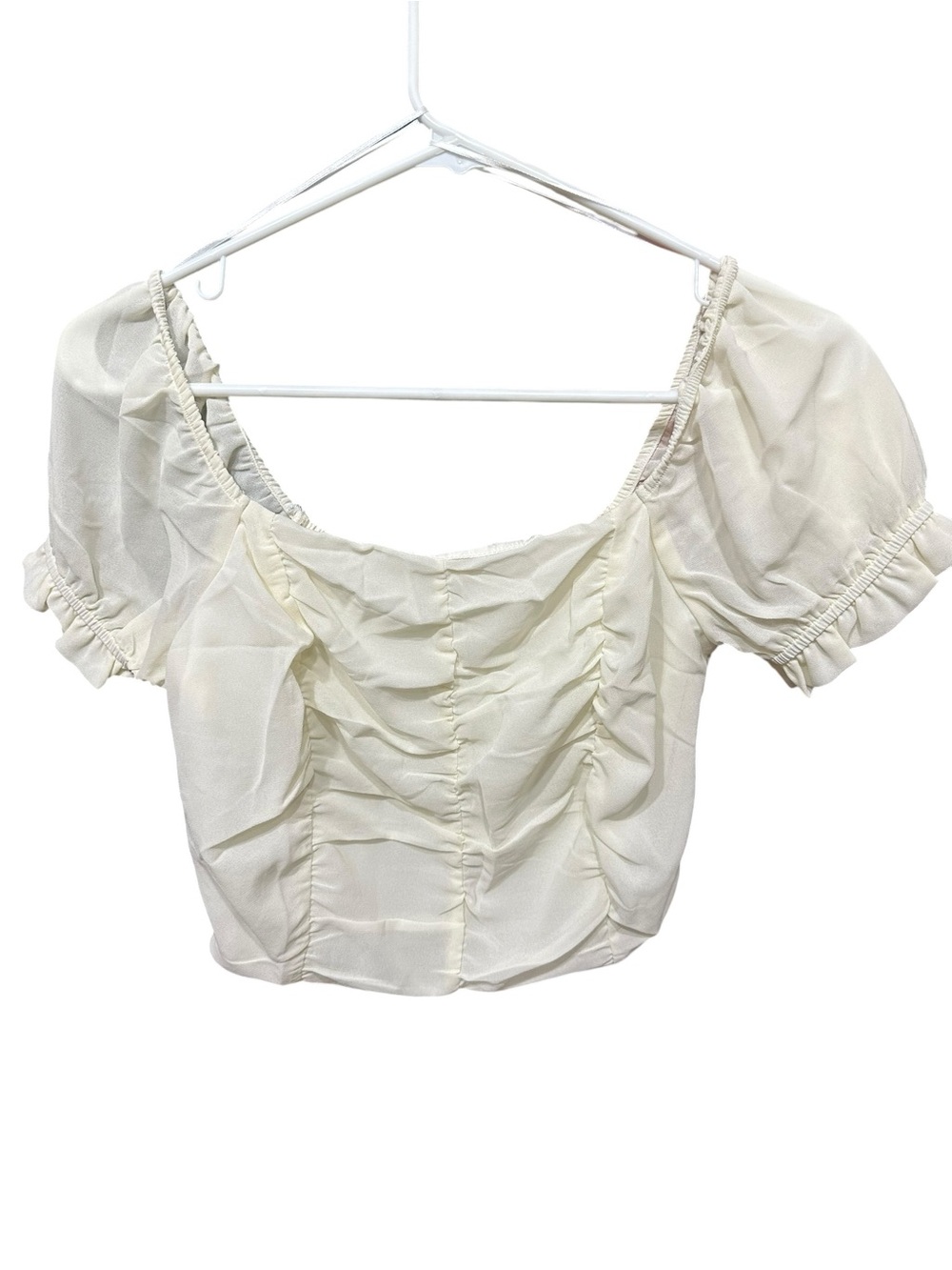 Love Tree Cream Ruched Puff Sleeve Crop Top